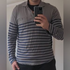 Bonobos Medium standard fit grey and blue striped collared shirt